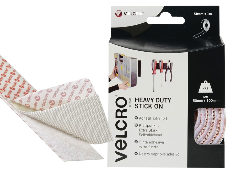 Velcro Brand 60242 Heavy-Duty Stick On Tape 50mm x 1m White