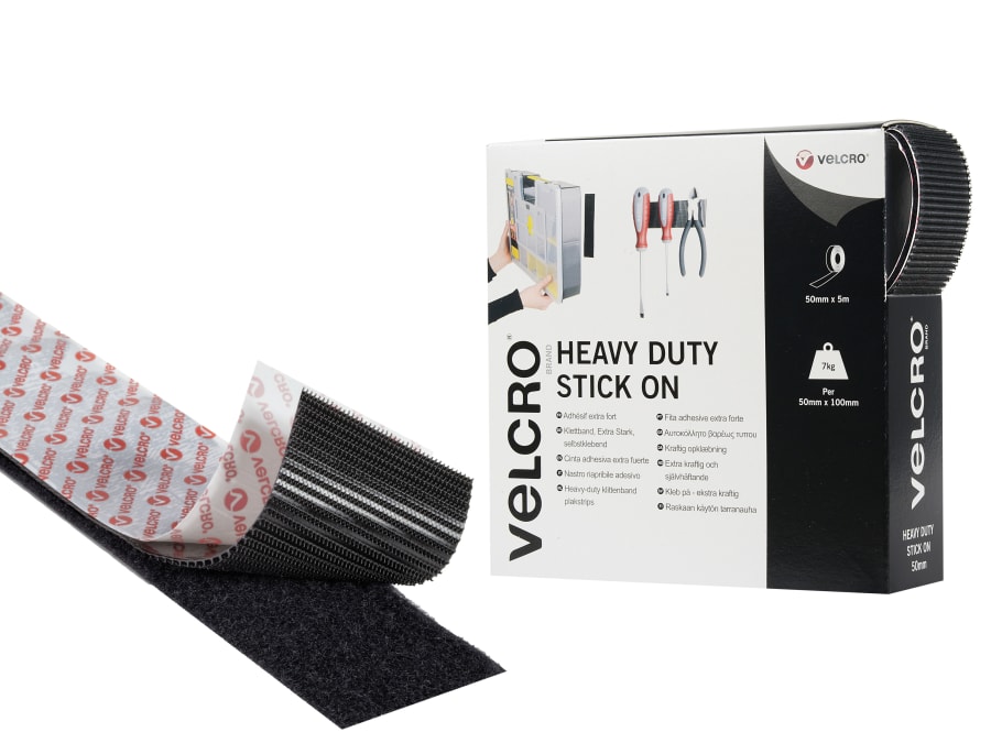 Velcro Brand 60243 Heavy-Duty Stick On Tape 50mm x 5m Black