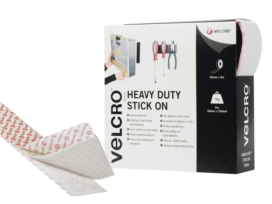 Velcro Brand 60244 Heavy-Duty Stick On Tape 50mm x 5m White