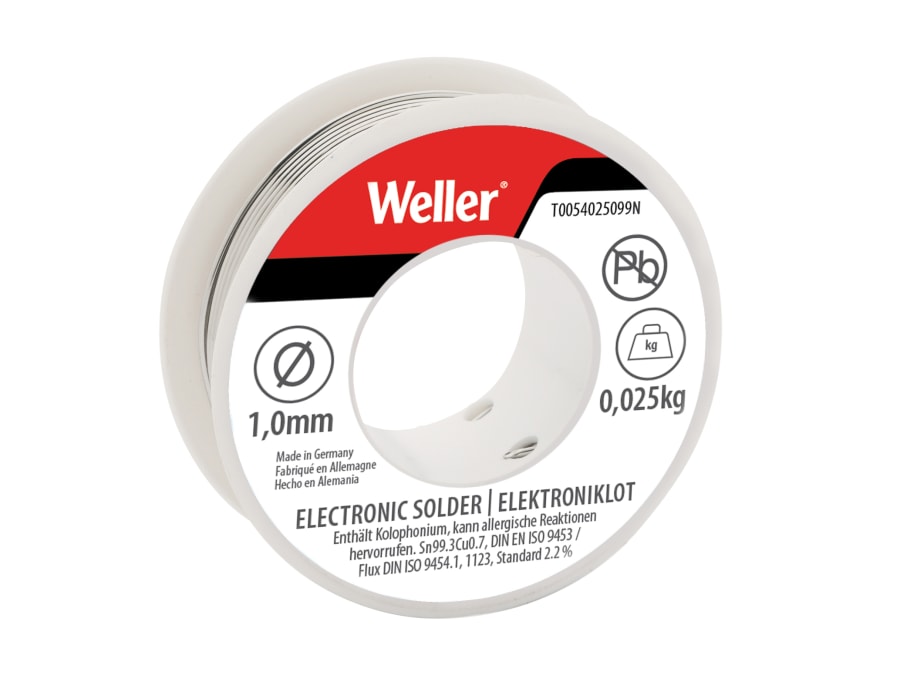 Weller T0054025099N 1mm 25g Sn99 Cu3 Lead-Free Solder