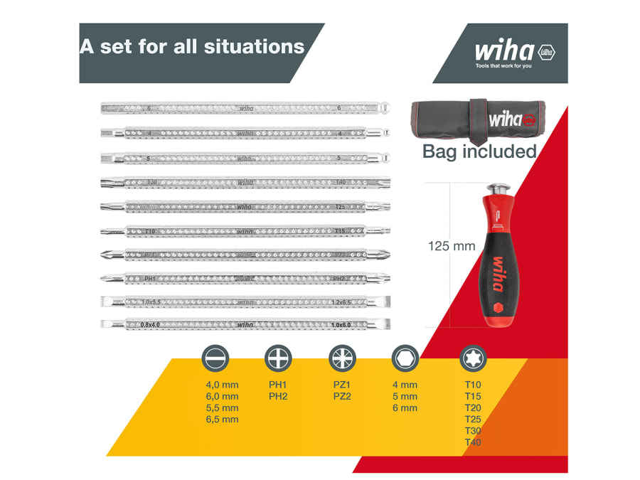 Wiha 03591 SYSTEM 6 SoftFinish Interchangeable Screwdriver Set 12 Piece