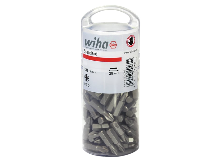Wiha 40462 Pozidriv PZ2 25mm Screwdriver Bits (Tub of 100)