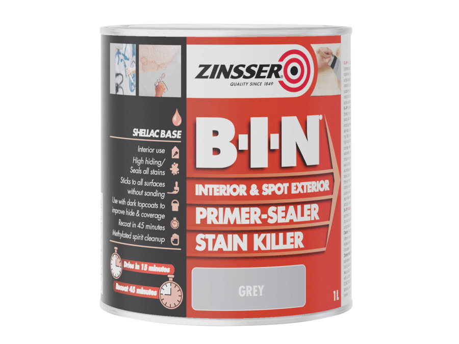 Zinsser ZN7020353D1 B.I.N Primer Sealer & Stain Killer Grey 1 Litre