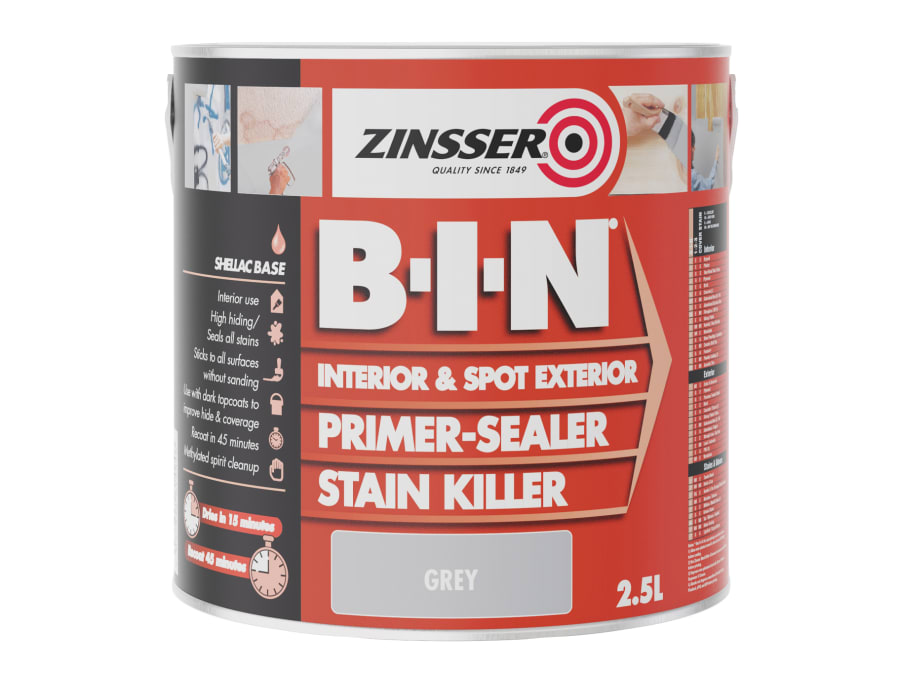 Zinsser ZN7020353C1 B.I.N Primer Sealer & Stain Killer Grey 2.5L