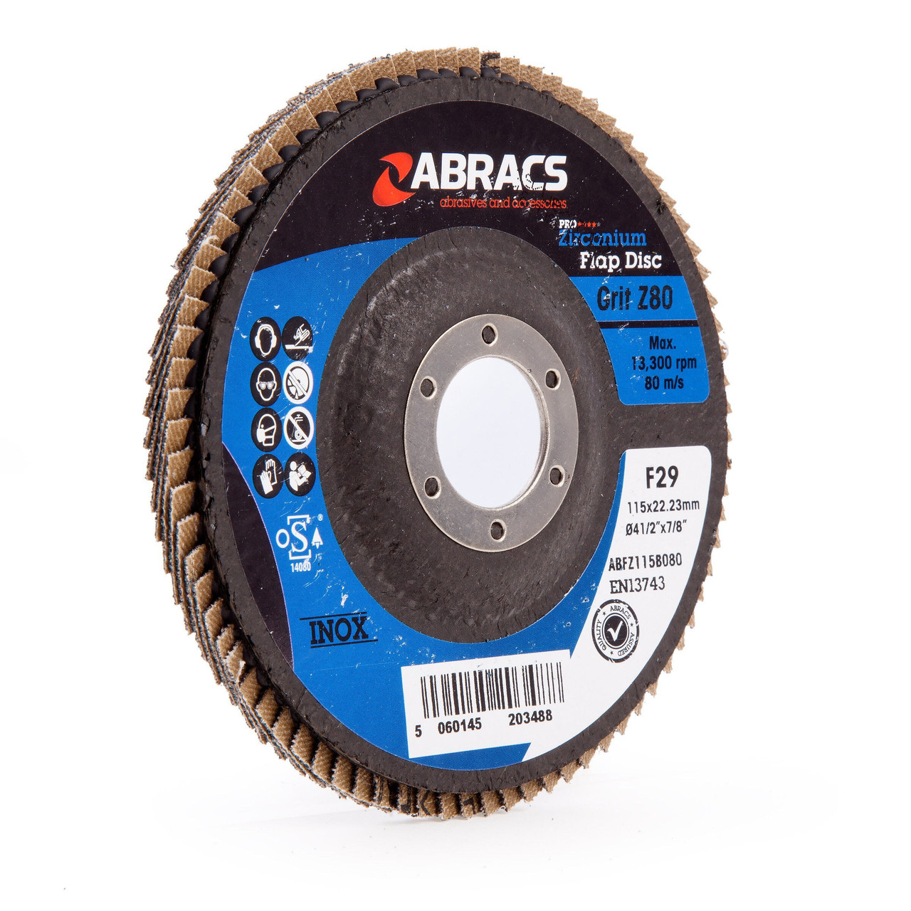 Abracs ABFZ115B080 115mm 80 Grit Zirconium Flap Disc