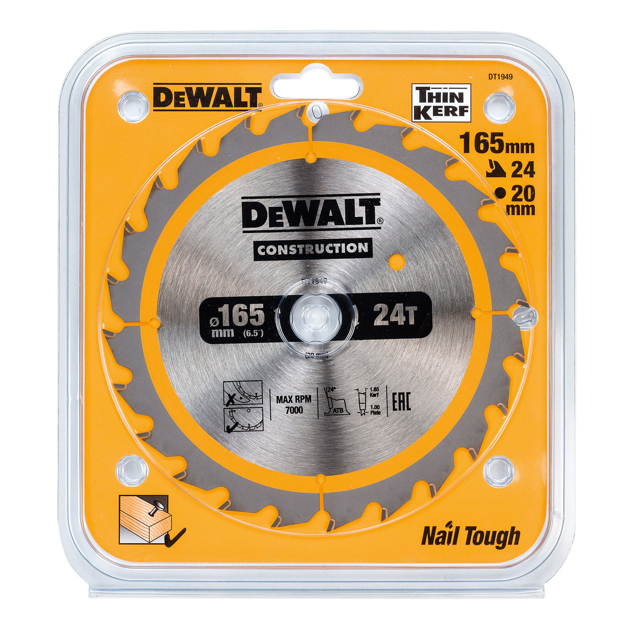 Dewalt DT1949 165mm x 20mm x 24T Construction Circular Saw Blade