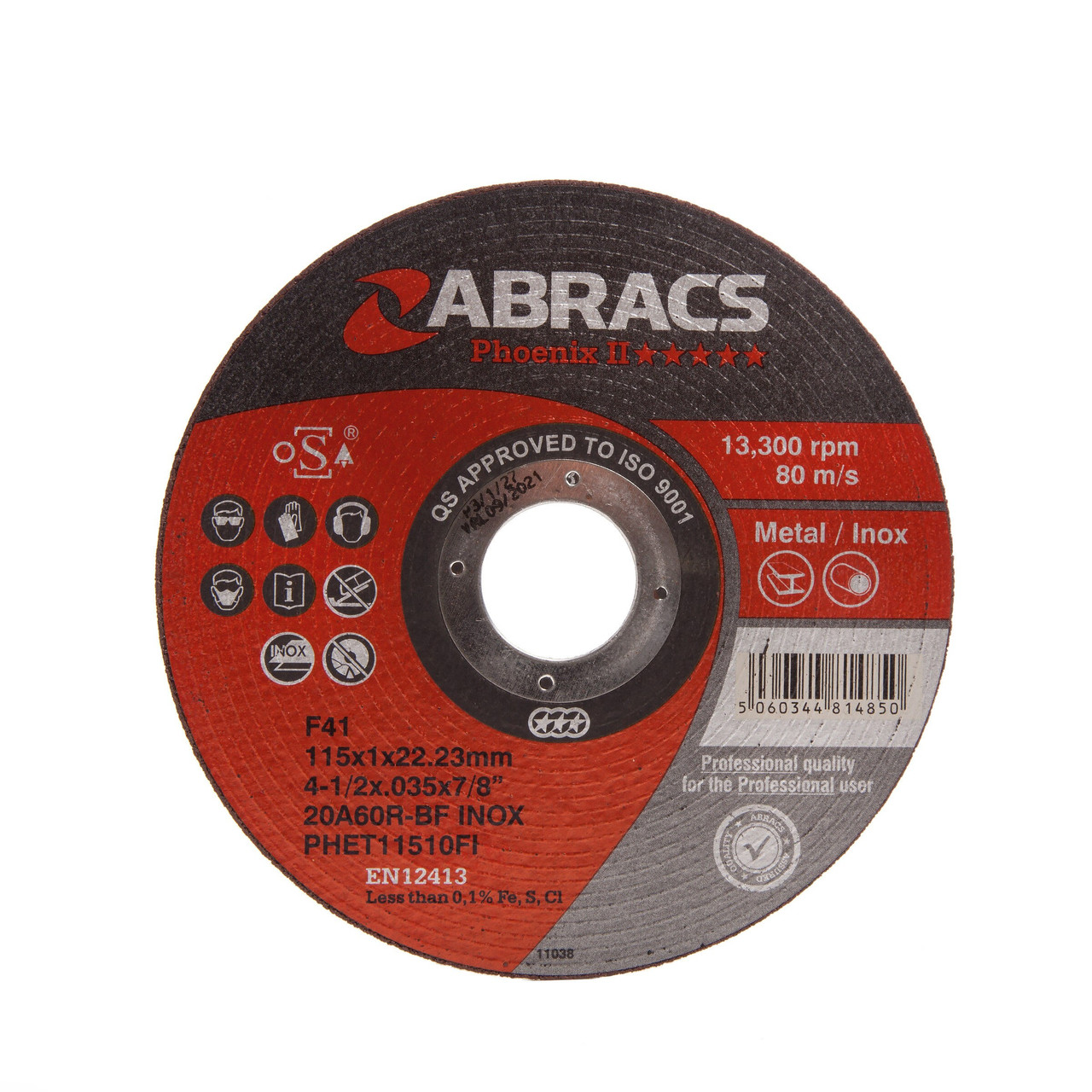 Abracs PHET11510FI Phoenix II 115 × 1 × 22mm Flat Extra Thin INOX Cutting Disc