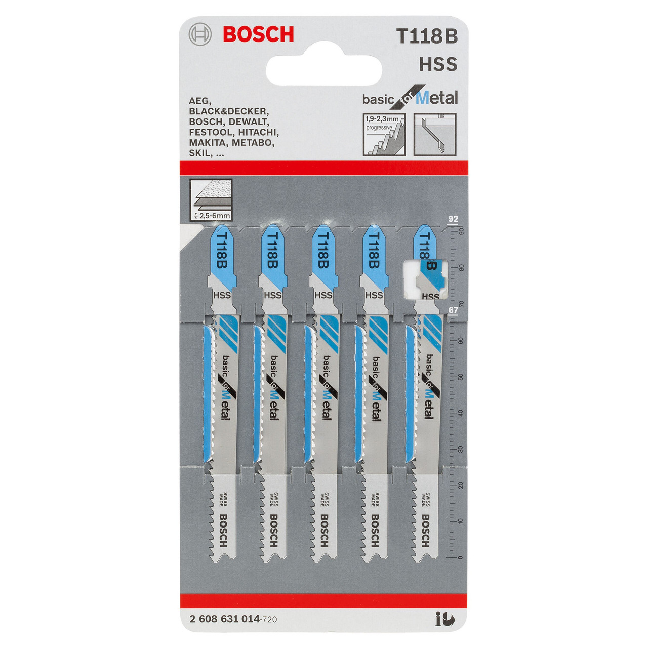 Bosch T118B 92mm Jigsaw Blade for Metal (Pack of 5)