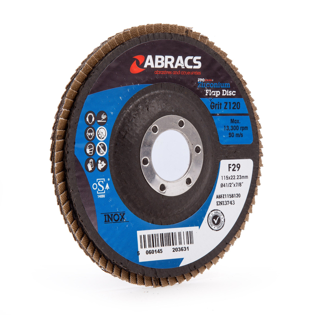 Abracs ABFZ115B0120 115mm 120 Grit Pro Zirconium Flap Disc