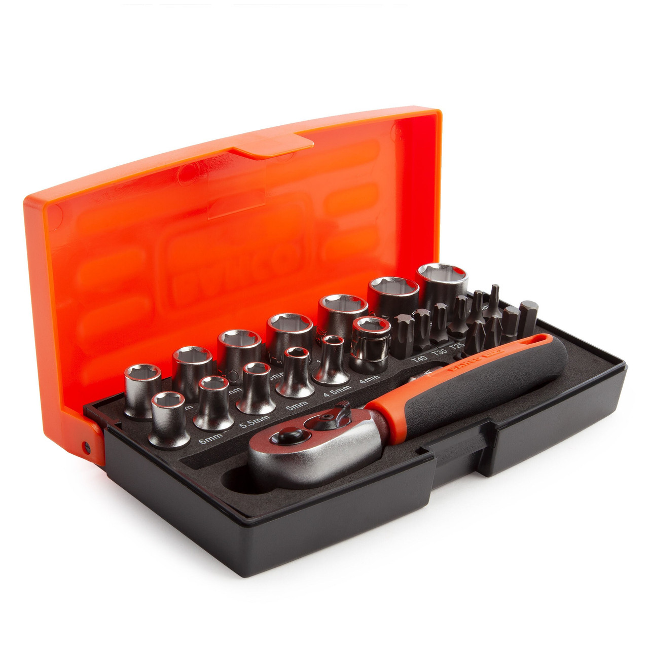 Bahco SL25 1/4in Drive Socket Set with Screwdriver Bits & Bit Holder 25 Piece