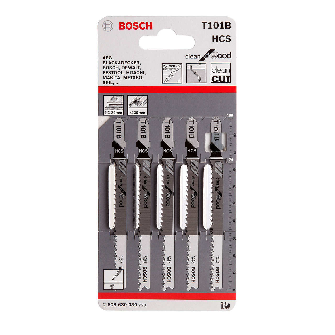 Bosch 2608630030 T101B 100mm Jigsaw Blade for Wood (Pack of 5)