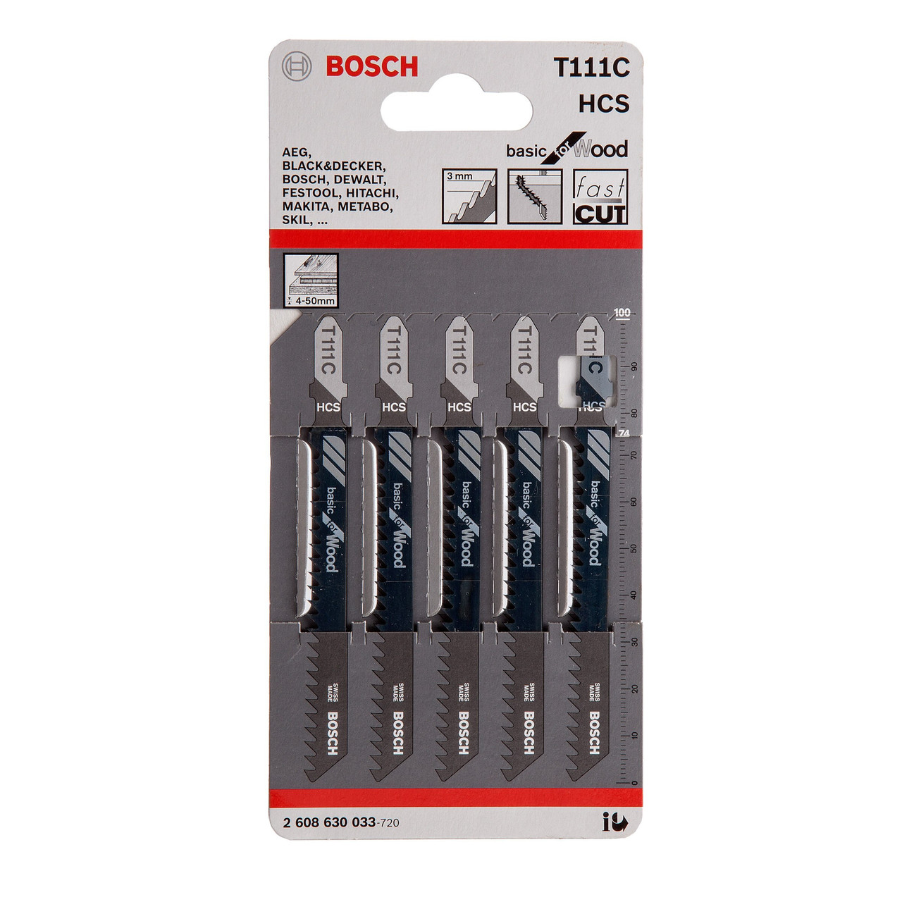 Bosch 2608630033 T 111 C Basic for Wood Jigsaw Blade 100mm Pack of 5