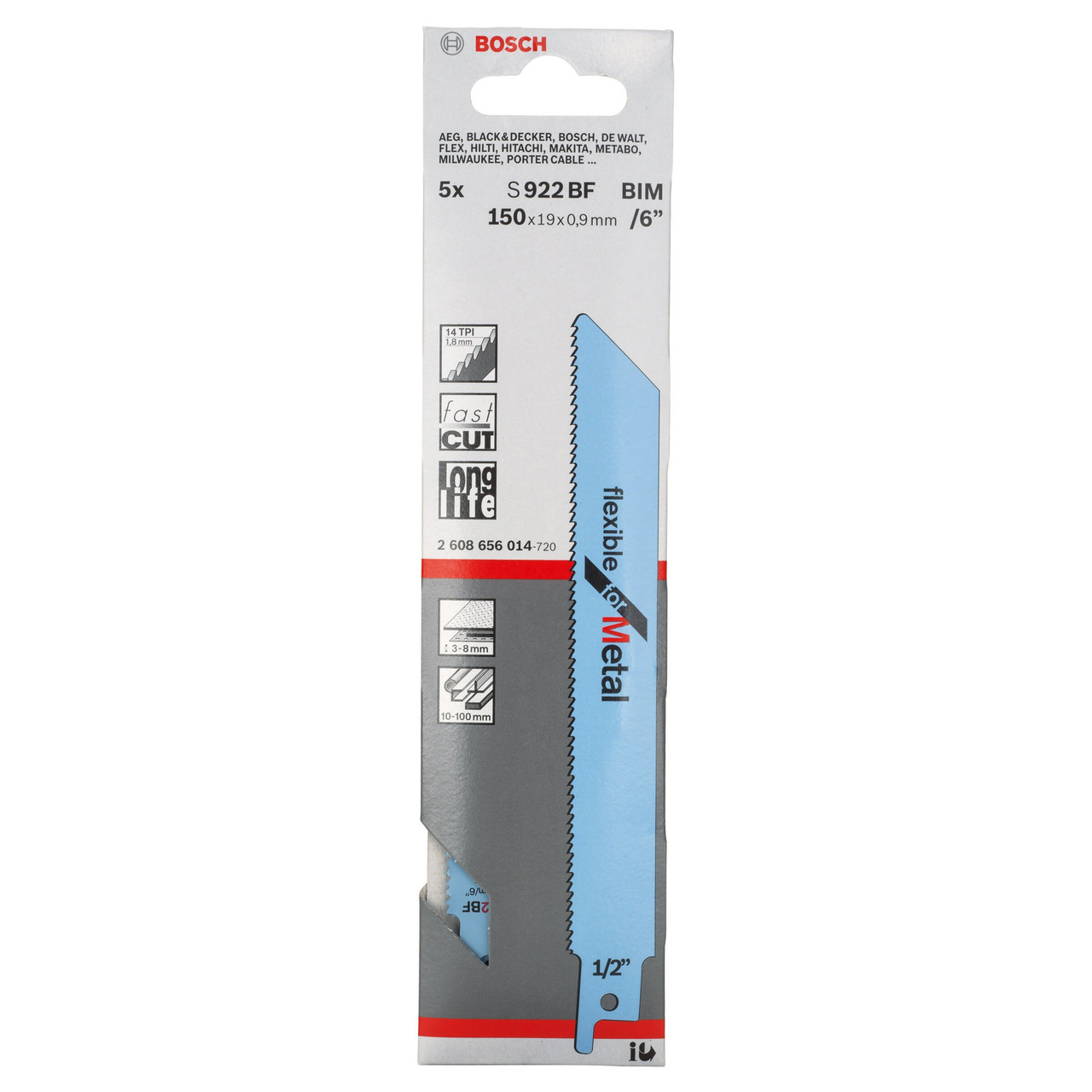 Bosch S922BF 150mm 14 TPI Metal Reciprocating Saw Blade (Pack of 5)