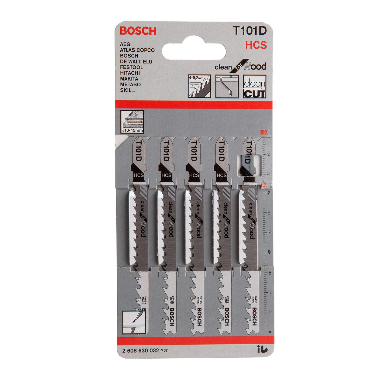 Bosch 2608630032 T101D 100mm Jigsaw Blade for Wood (Pack of 5)