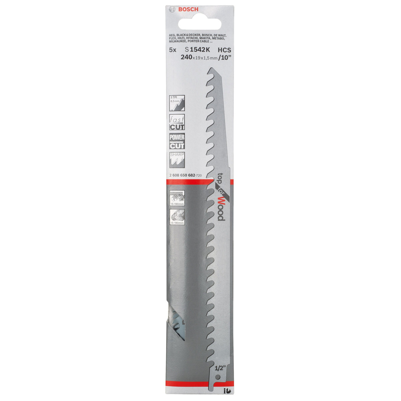 Bosch S 1542 K 240mm 3 TPI Reciprocating Saw Blade for Wood