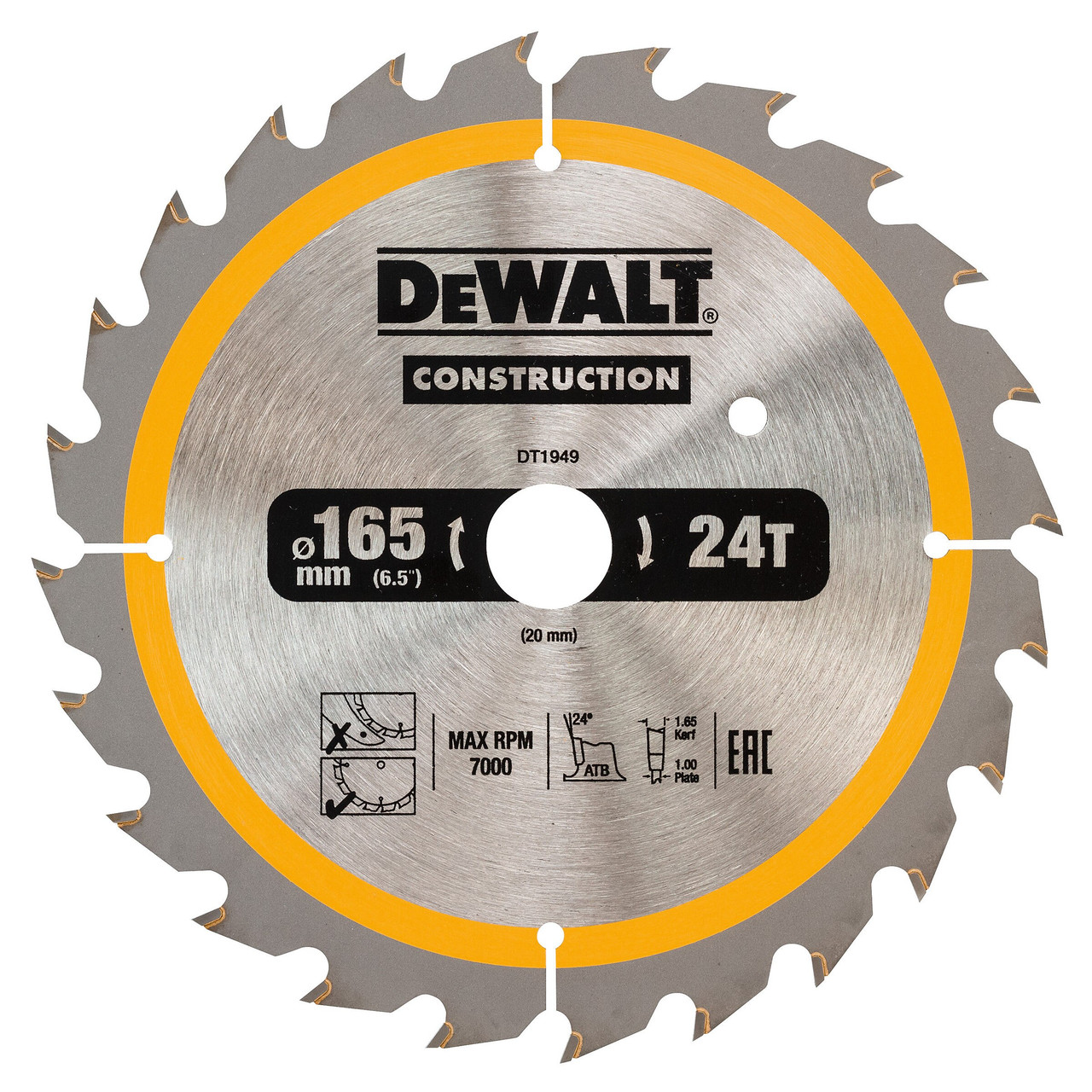 Dewalt DT1949 165mm x 20mm x 24T Construction Circular Saw Blade