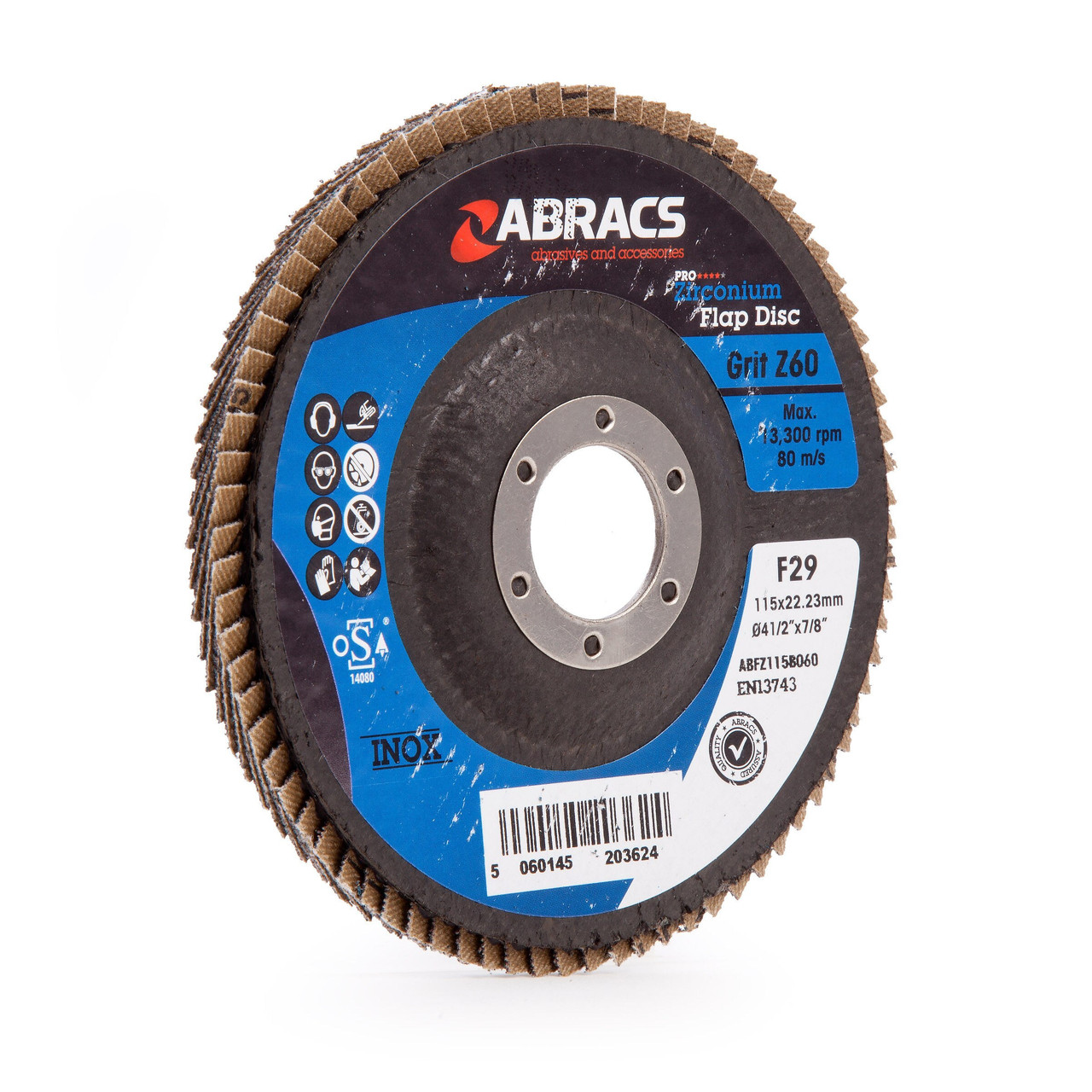 Abracs ABFZ115B060 115mm 60 Grit Pro Zirconium Flap Disc