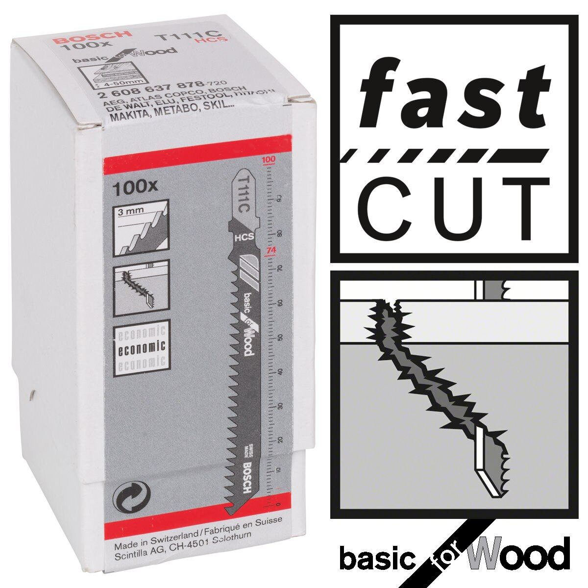 Bosch 2608637878 T111C Jigsaw Blade for Wood