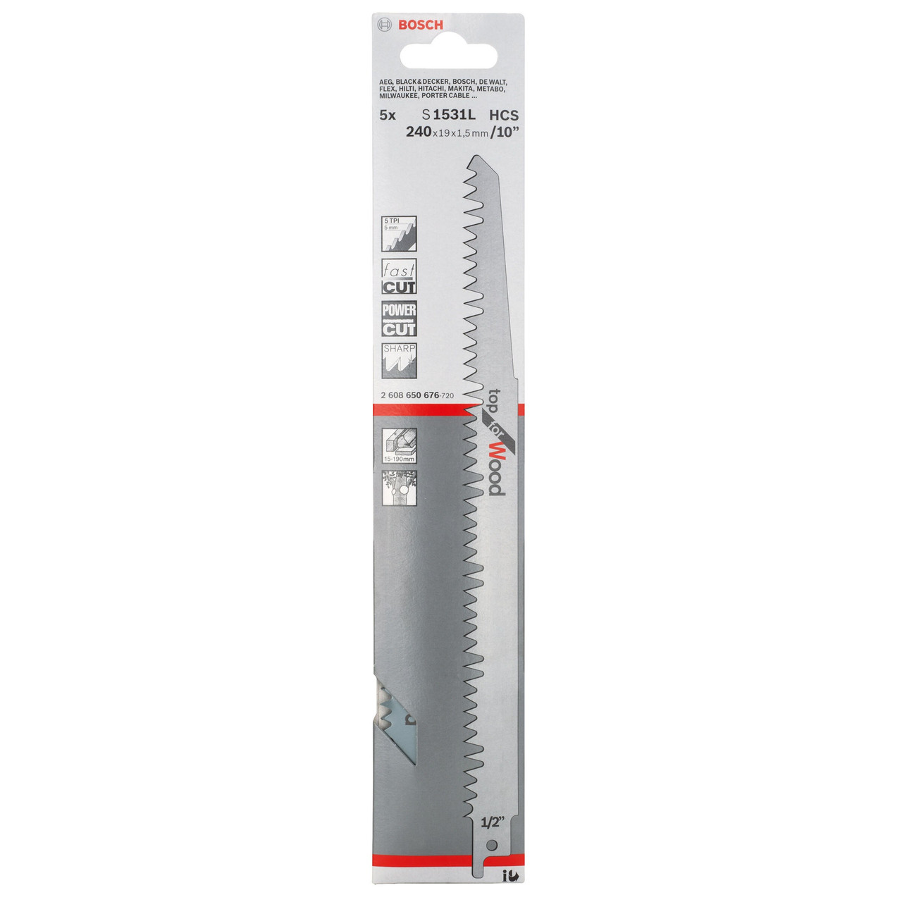 Bosch 2608650676 S1531L 240mm Reciprocating Saw Blade for Wood