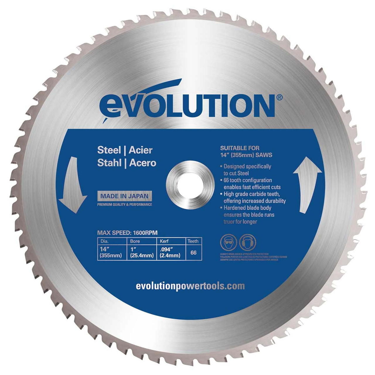 Evolution M355TCT66CS 355mm Mild Steel Chop Saw Blade