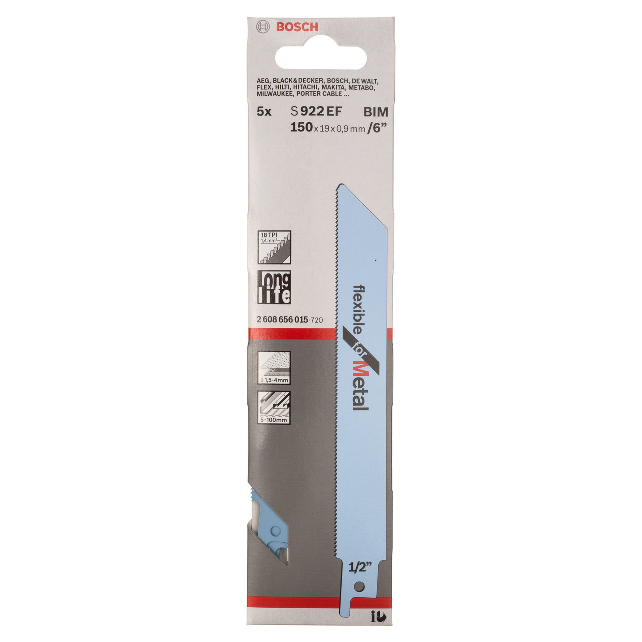Bosch S922EF 150mm Metal Reciprocating Saw Blade (Pack of 5)