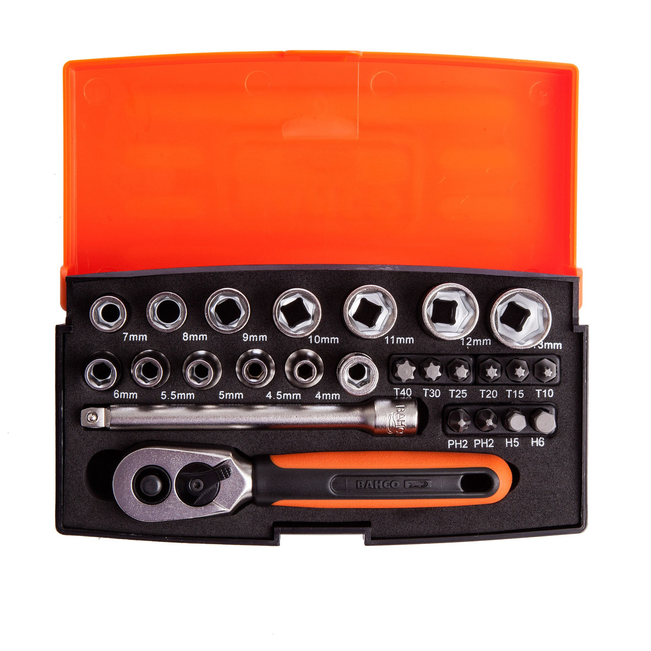 Bahco SL25 1/4in Drive Socket Set with Screwdriver Bits & Bit Holder 25 Piece