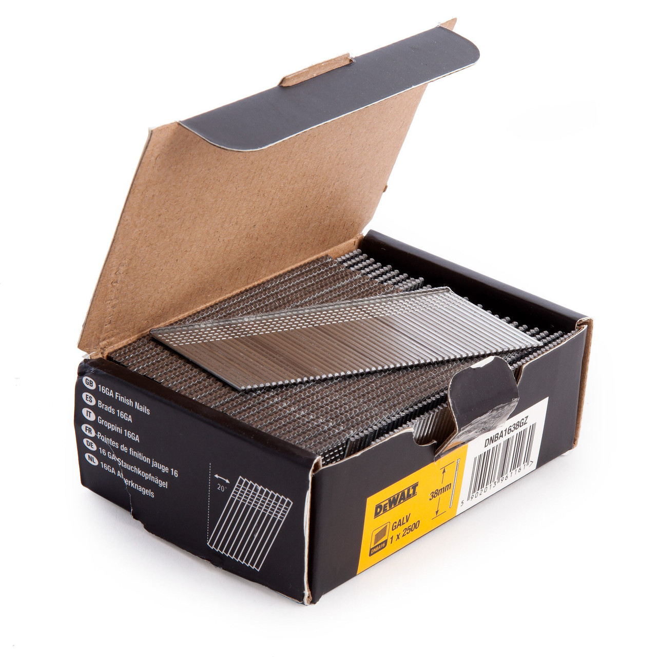 Dewalt DNBA1638GZ 16GA Galvanised 20° Angled Finish Nails 38mm