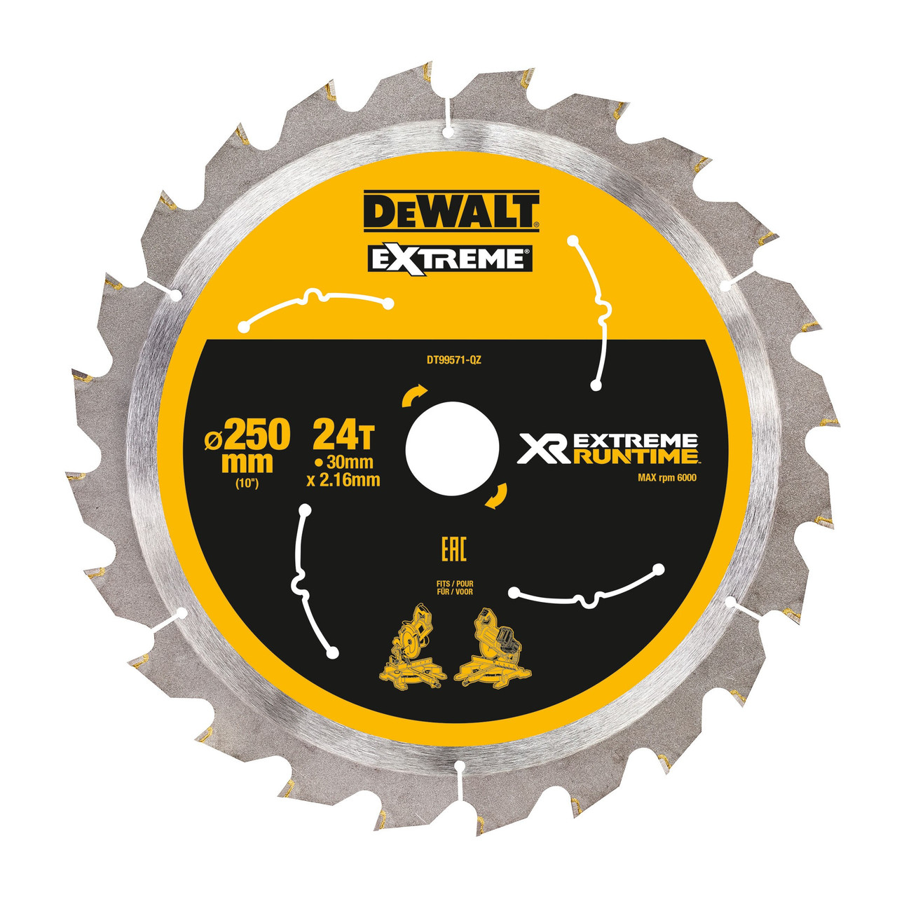 Dewalt DT99571QZ 250mm x 30mm x 24T Extreme Runtime Circular Saw Blade