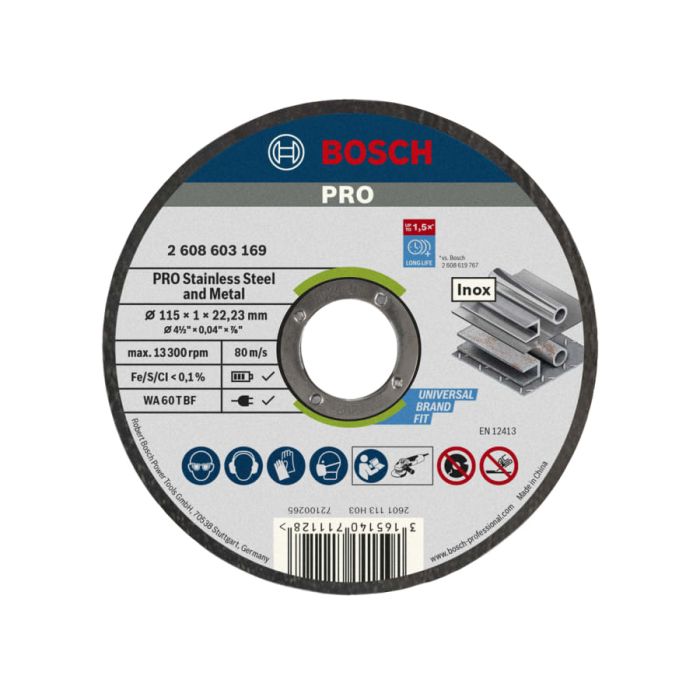 Bosch Powertool Accessories Bosch 2608603169 Stainless Steel and Metal Cutting Disc 115 x