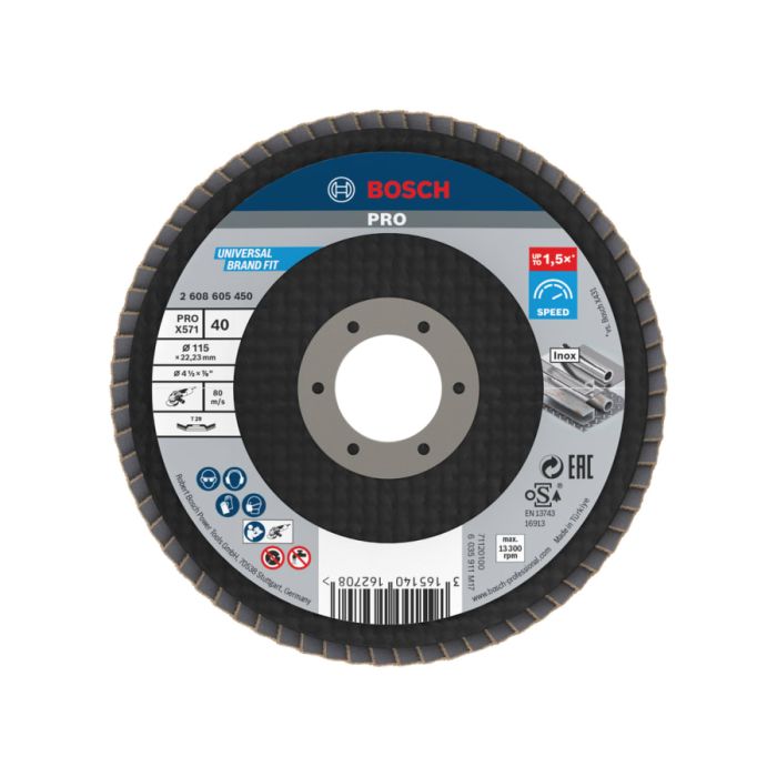 Bosch Powertool Accessories Bosch 2608605450 PRO X571 Flap Disc 115 x 22.23mm G40