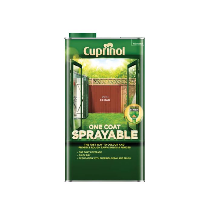 Cuprinol 5355974 One Coat Sprayable Fence Treatment Rich Cedar 5 Litre