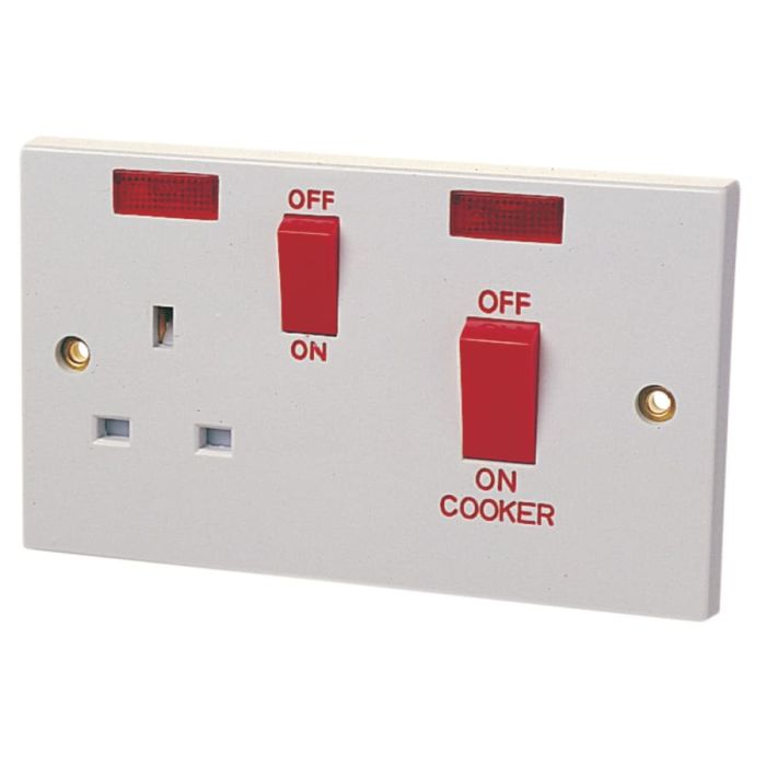 Dencon 4457NB Double Pole Switch 45A with Switched Socket 13A