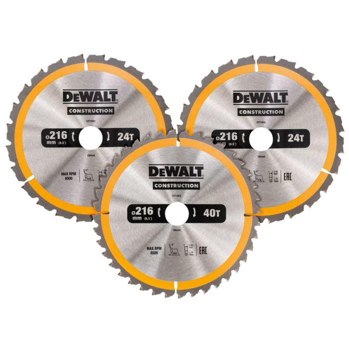 Dewalt DT1962 216mm Circular Saw Blade Set with 3 Blades