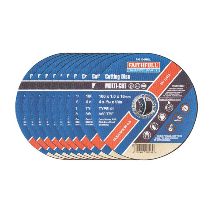 Faithfull FAI10010MUL 100 x 1.0 x 16mm Multi-Purpose Cutting Disc (Pack 10)