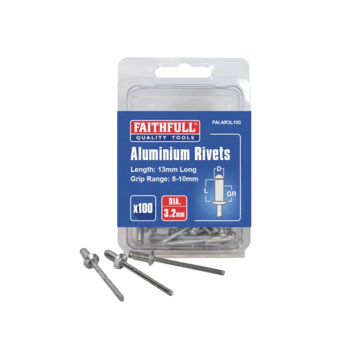 Faithfull FAIAR3L100 Aluminium Rivets 3.2x13mm 100 Pack
