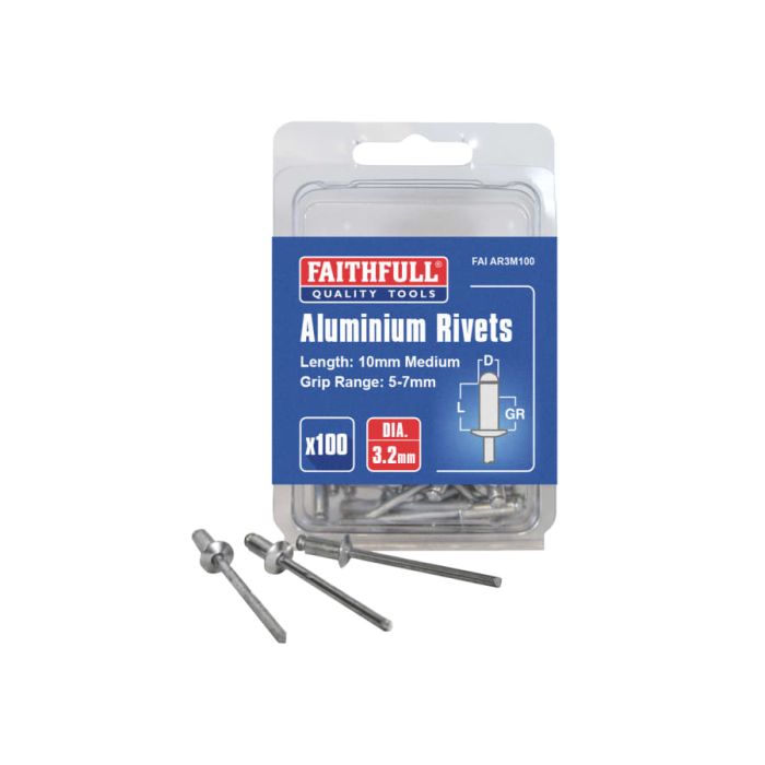 Faithfull FAIAR3M100 Aluminium Rivets 3.2x10mm 100 Pack