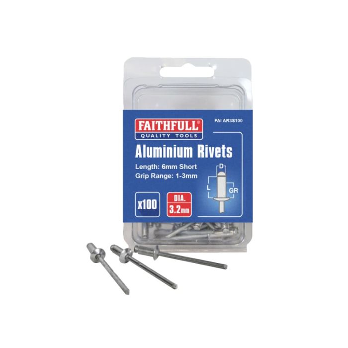 Faithfull FAIAR3S100 3.2 x 6mm Aluminium Rivets 100 Pack