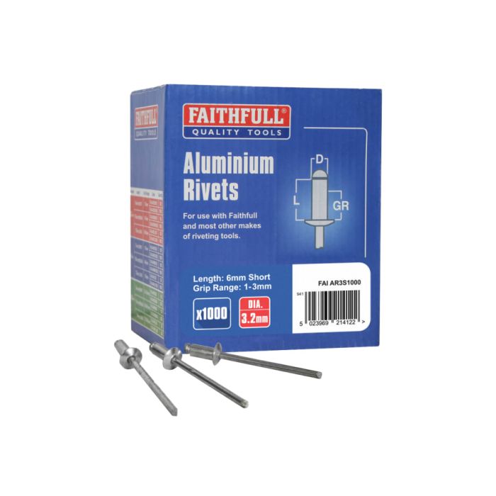 Faithfull FAIAR3S1000 Aluminium Rivets 3.2 × 6mm 1000 Pack