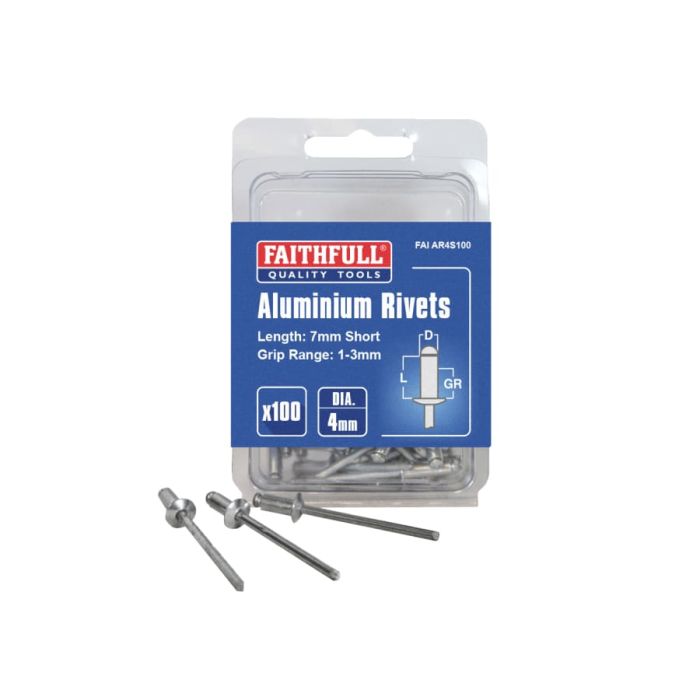 Faithfull FAIAR4S100 Aluminium Rivets 4 × 7mm