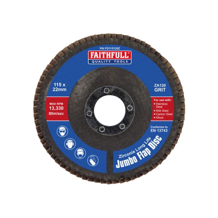 Faithfull FAIFD115120Z 115mm x 22mm 120 Grit Zirconia Flap Disc