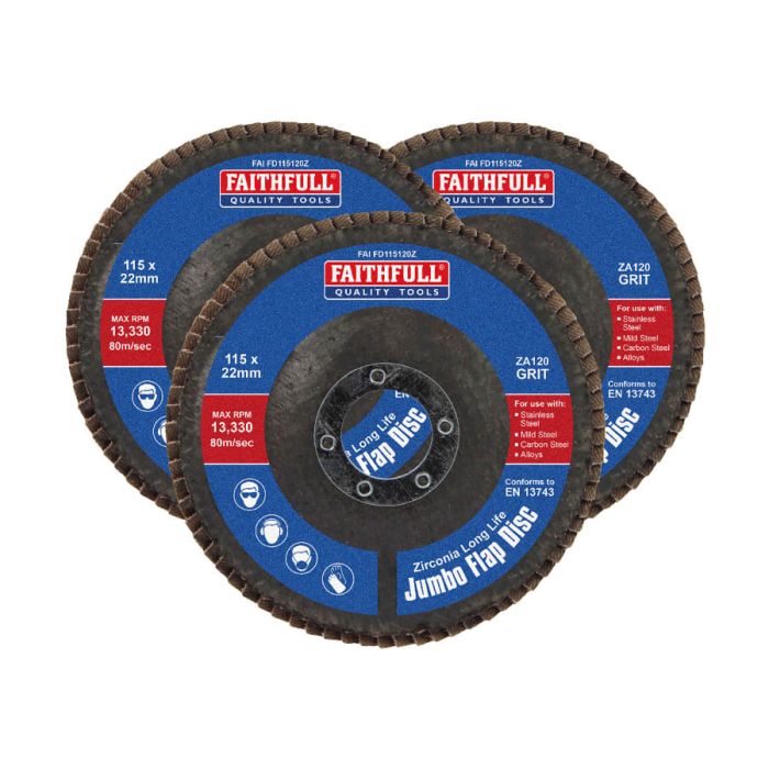 Faithfull FAIFD11512Z3 115 x 22mm 120 Grit Zirconia Flap Disc