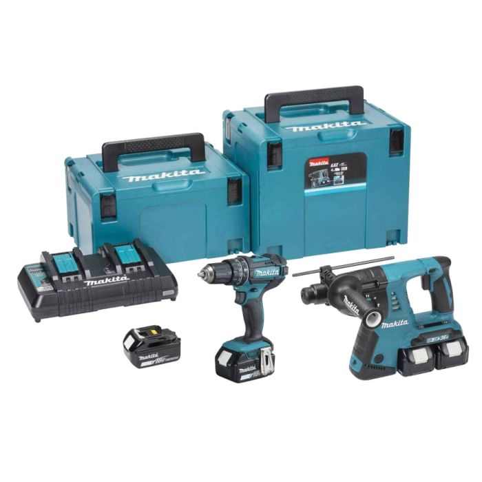 Makita DLX2137PTJ 18V Combi Drill & SDS+ Rotary Hammer Twin Pack with 4 × 5.0Ah Batteries