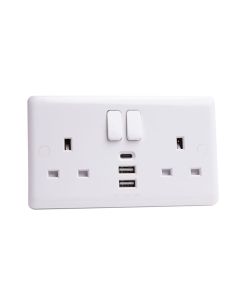 Deta Vimark VC1288 2-Gang Switched Socket with 3 USB Ports 13A