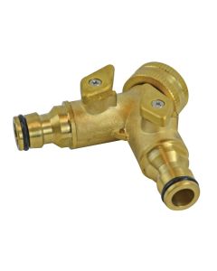 Faithfull FAIHOSE2WAY 19mm (3/4in) to 2 × 12.5mm (1/2in) 2 Way Shut Off Valve
