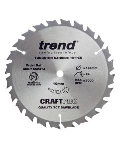 Trend CSB16524TA 165 × 10mm × 24T CraftPro Saw Blade for Wood