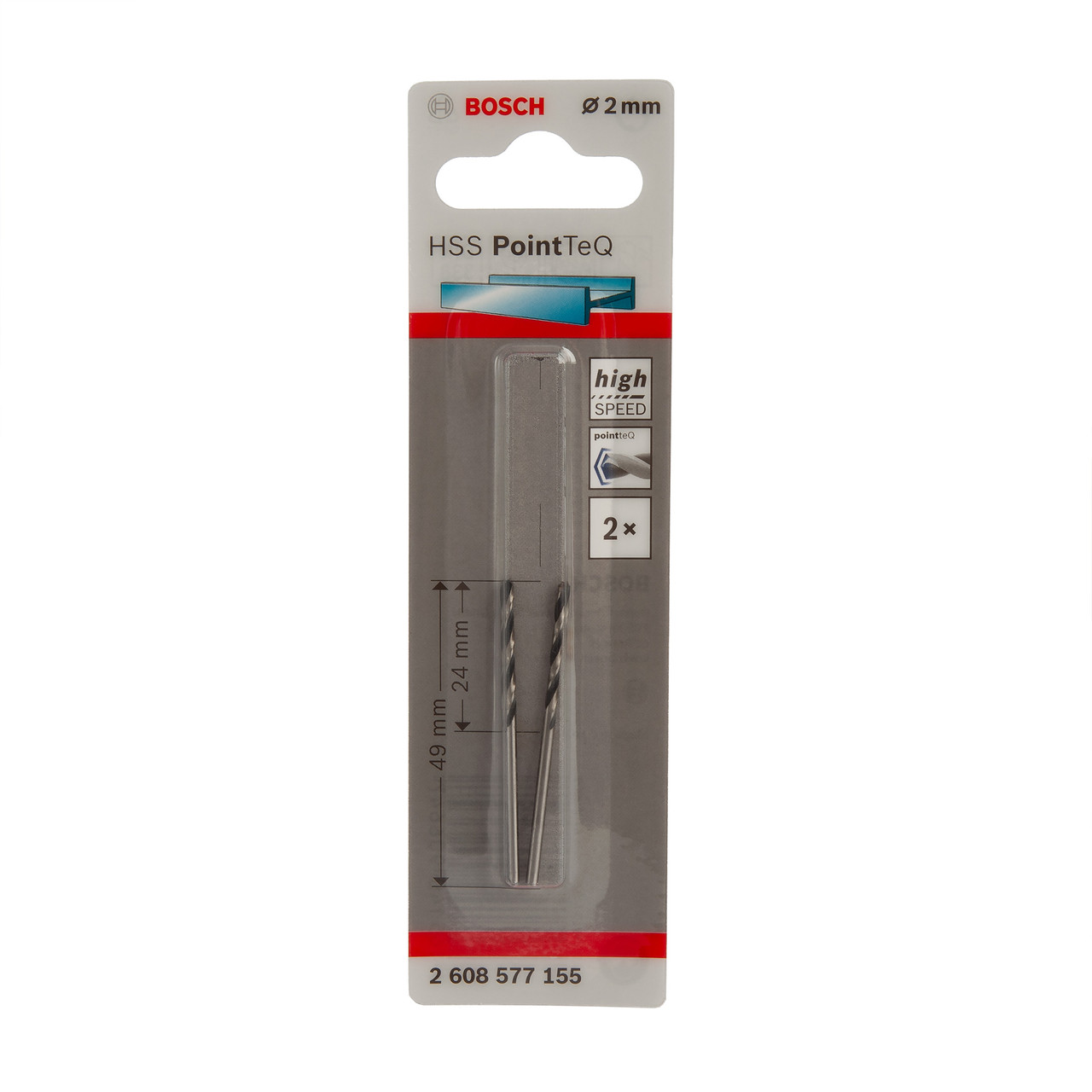 Bosch 2608577155 HSS Twist PointTeQ Drill Bit 2mm with 2 × 24mm