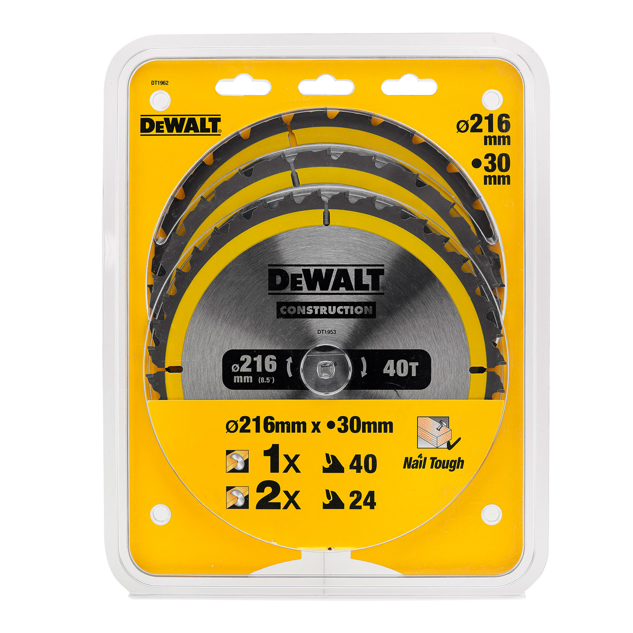 Dewalt DT1962 216mm Circular Saw Blade Set with 3 Blades