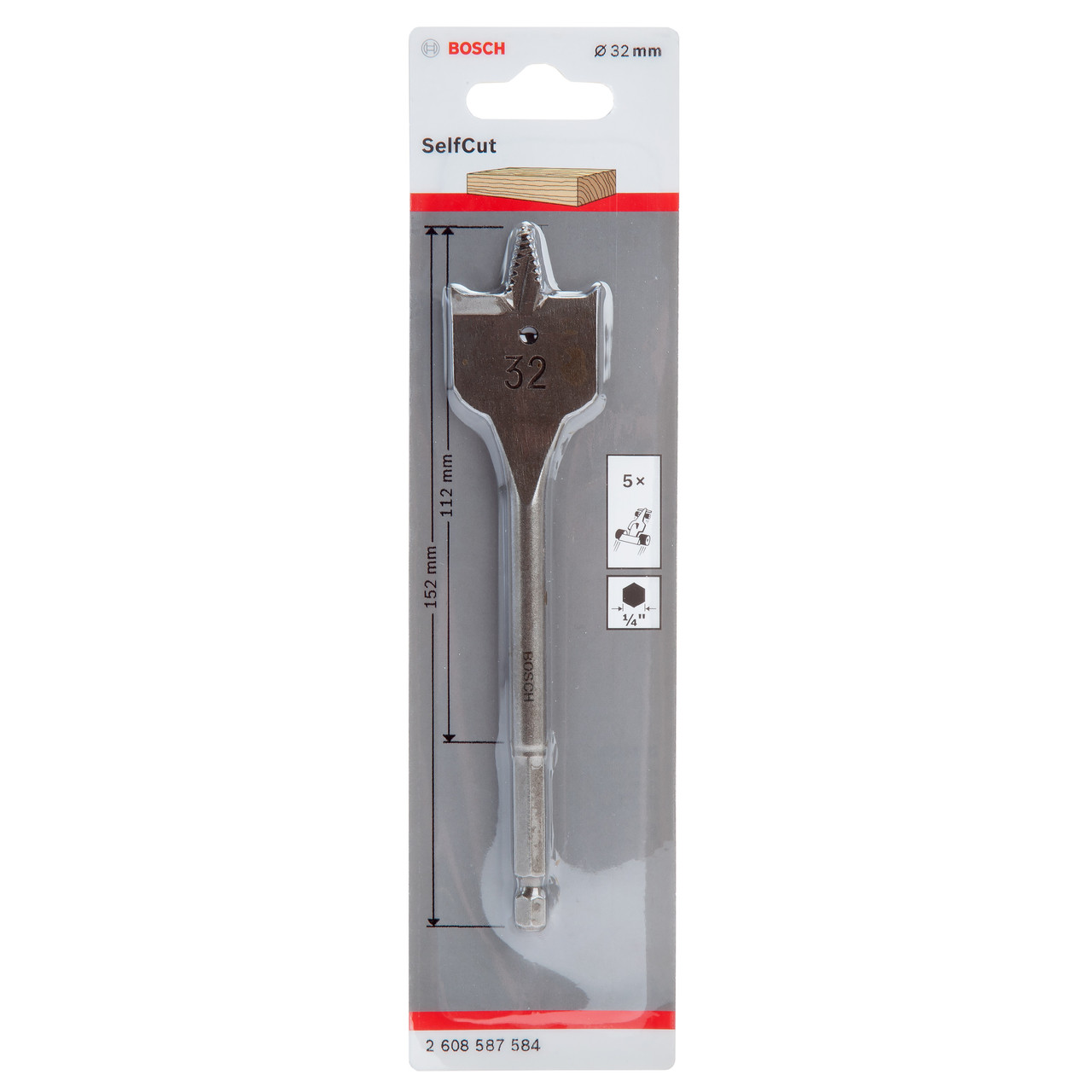 Bosch 2608587584 Self Cut Flat Drill Bit 32 × 152mm