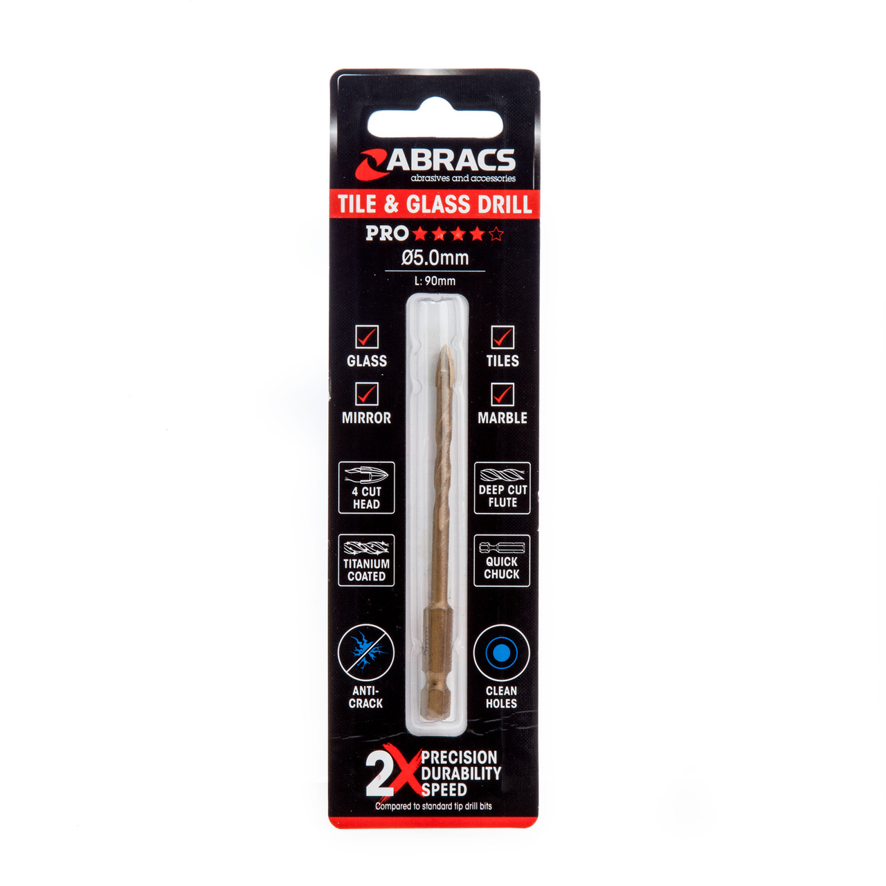 Abracs DBG050 5mm Pro 4-Tip Drill Bit for Tile & Glass
