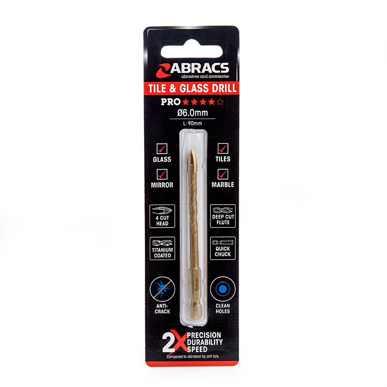 Abracs DBG060 6mm Pro 4-Tip Drill Bit for Tile & Glass